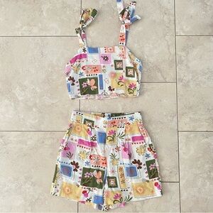 Monteau Colorful Floral Patchwork Tank Top & short matching set size small